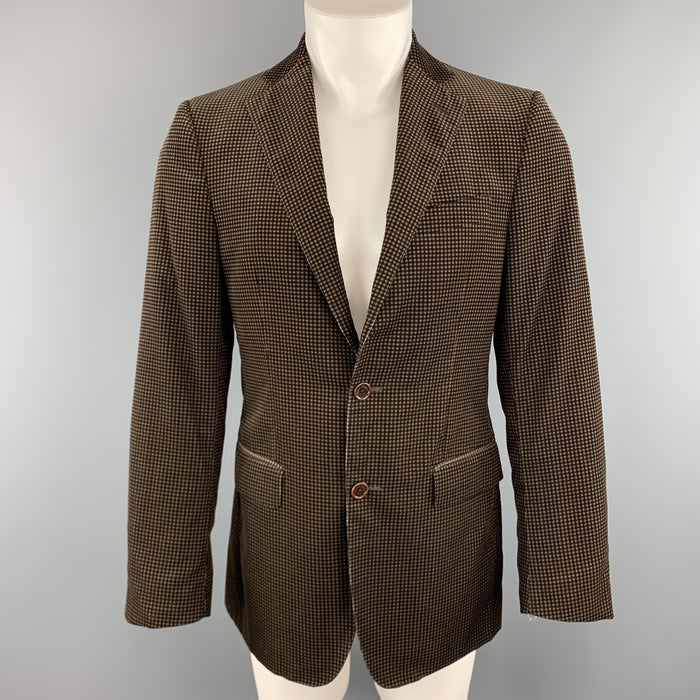 SALVATORE FERRAGAMO Size 38 Taupe Brown Checkered Cotton Velvet Notch Lapel Sport Coat