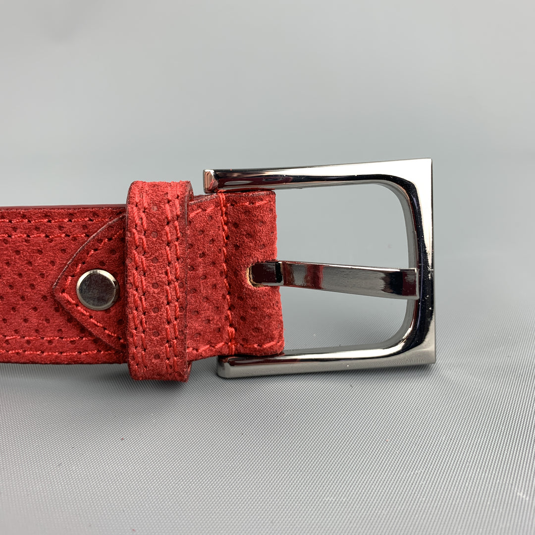 DONALD J PLINER Franco Perforated Size 30 Red Suede Belt