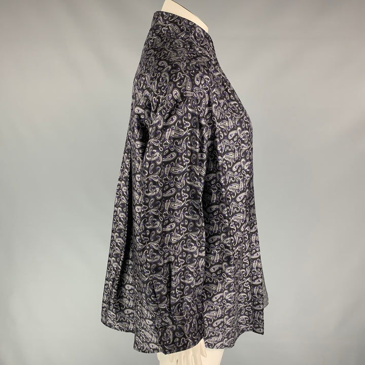 ALEXANDER WANG Size 10 Navy & Grey Paisley Silk Layered Shirt