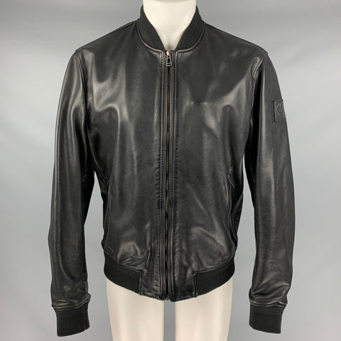 BELSTAFF Size 38 Black Leather Ribbed Collar Jacket