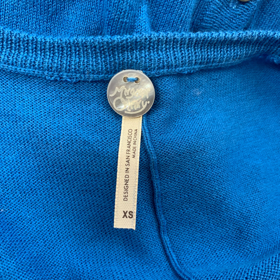MARGARET OLEARY Talla XS Cárdigan con botones de algodón de jersey azul