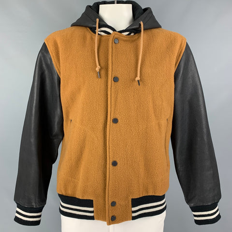 MARC by MARC JACOBS Talla XL Chaqueta universitaria de materiales mixtos color tostado y negro