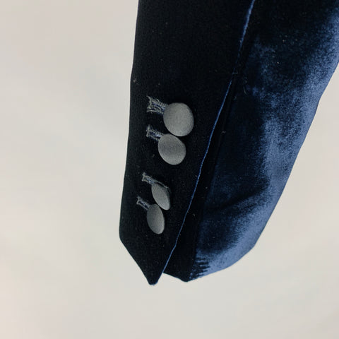 EMPORIO ARMANI Size 42 Navy Black Velvet Viscose Cupro Sport Coat
