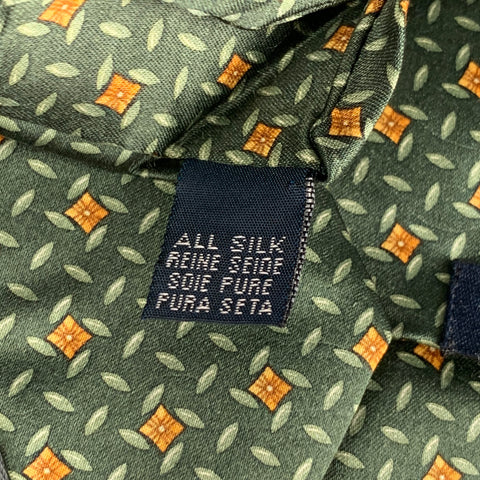BURBERRY LONDON Green Yellow Silk Tie