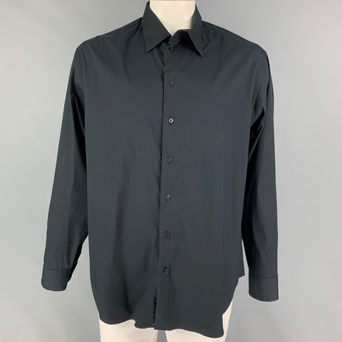 ARMANI COLLEZIONI Size XXL Black Cotton Blend Button Up Long Sleeve Shirt