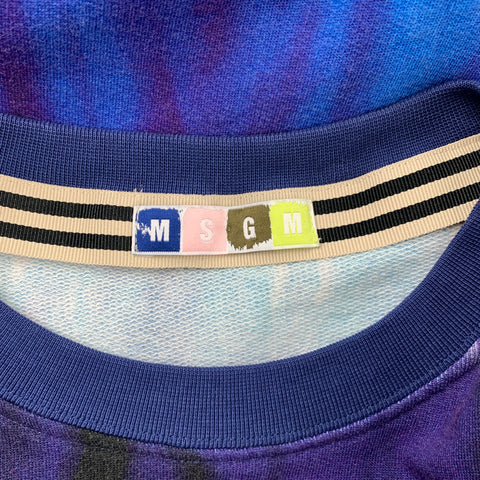 MSGM Size S Purple & White Tie Dye Cotton Crew-Neck Sweatshirt