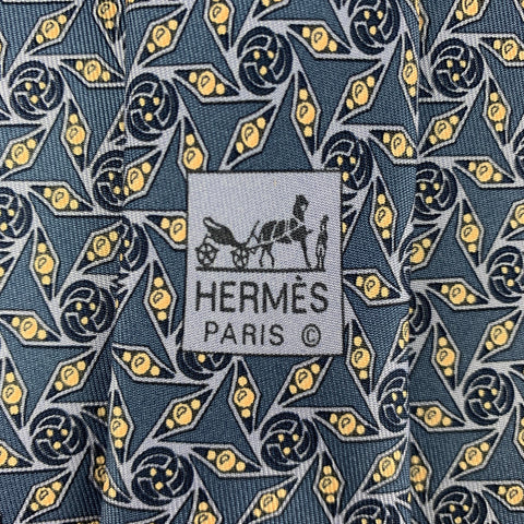 HERMES Blue Patterned Silk Tie