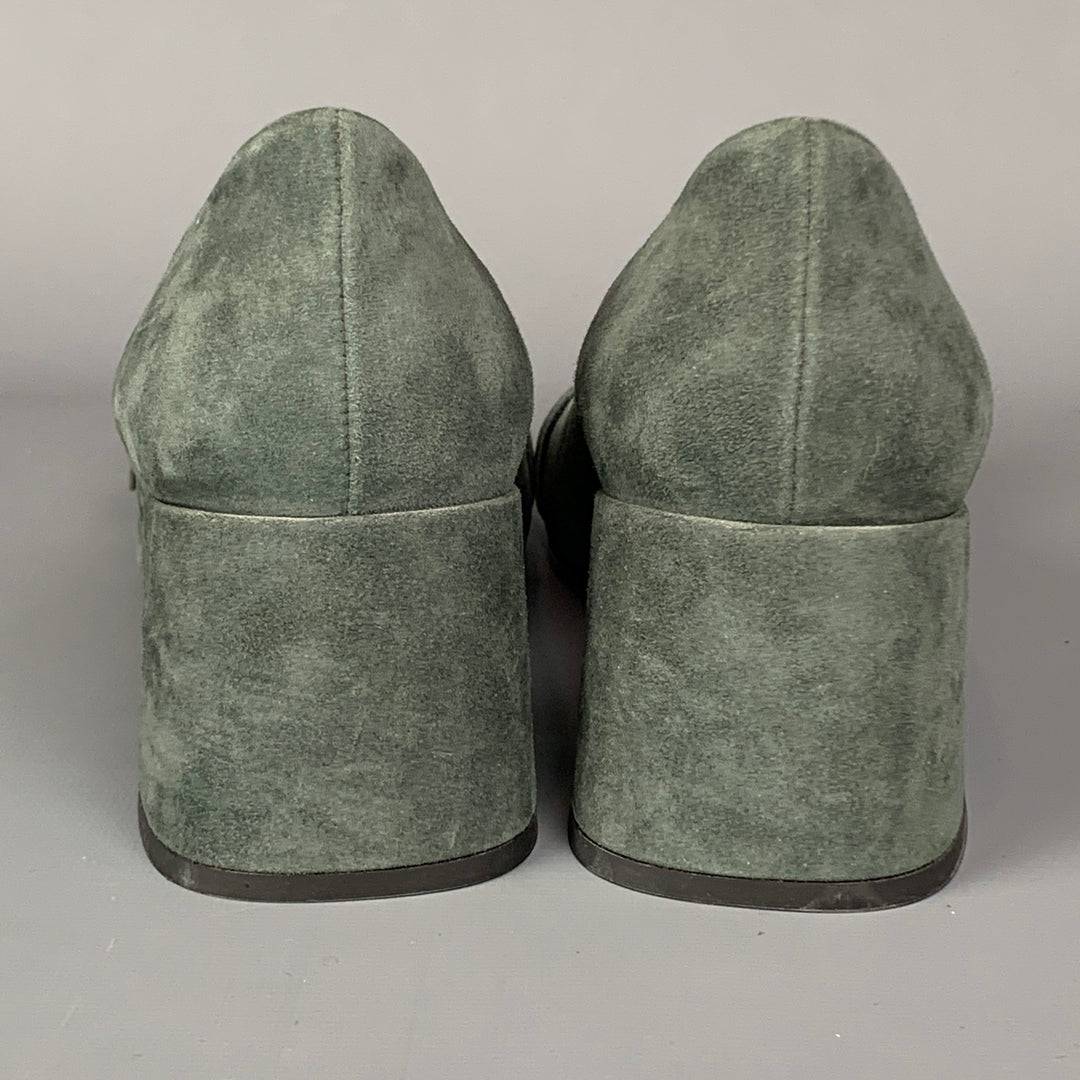 PRADA Size 7 Grey & Gold Suede Chunky Heel Pumps