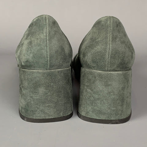 PRADA Size 7 Grey & Gold Suede Chunky Heel Pumps