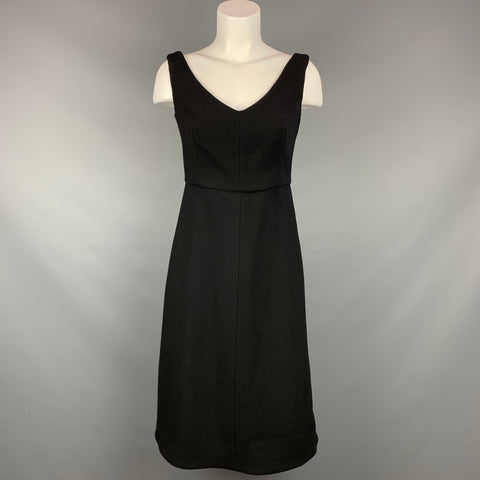VINTAGE Taille 6 Robe sans manches en acétate noir / viscose mi-mollet