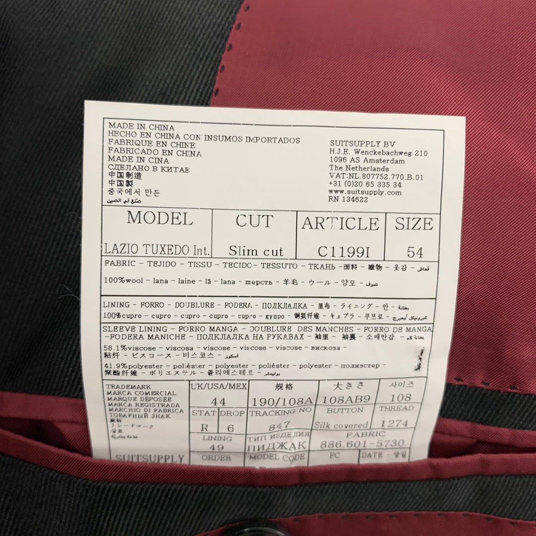 SUIT SUPPLY Size 44 Black Wool Tuxedo Sport Coat
