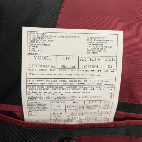 SUIT SUPPLY Size 44 Black Wool Tuxedo Sport Coat