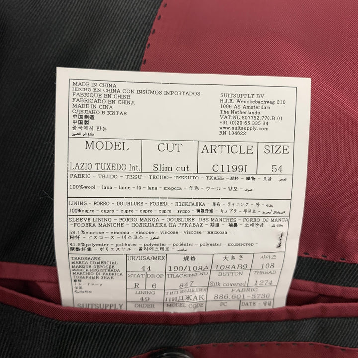 SUIT SUPPLY Size 44 Black Wool Tuxedo Sport Coat