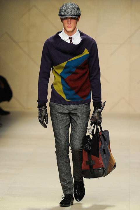 BURBERRY PRORSUM by Christopher Bailey Fall 2012 Size M Multi-Color Purple Geometric Cashmere Pullover Cowl Neck Sweater