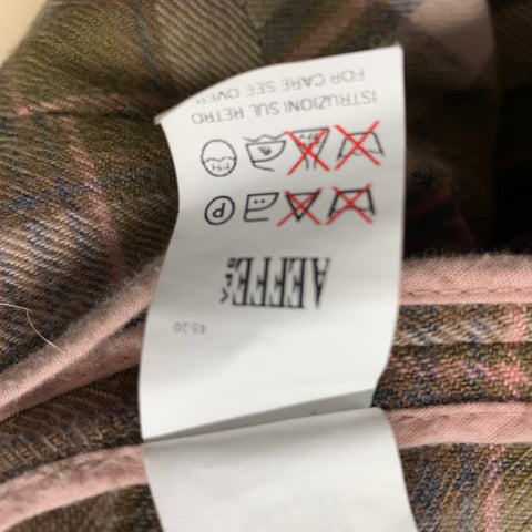 MOSCHINO Size 12 Pink Olive Wool Plaid Raw edge Jacket