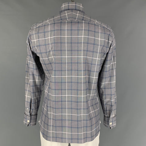TOM FORD Size L Blue White  Plaid Cotton Button Up Long Sleeve Shirt