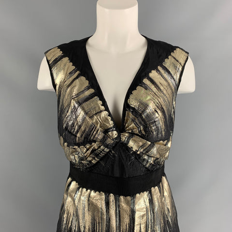 PORTS 1961 Size 4 Black, Gold & Silver Ruched Cocktail Dress