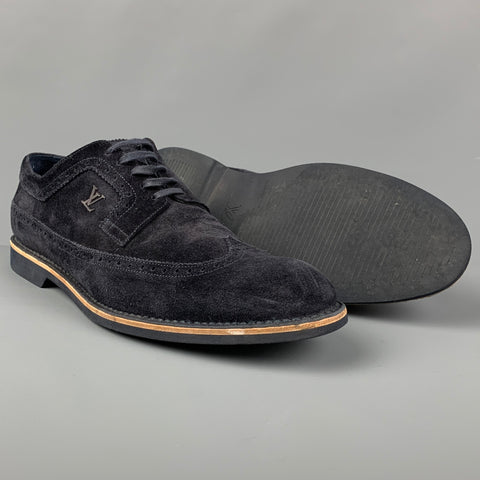 LOUIS VUITTON Taille 11 Chaussures à lacets en cuir perforé bleu marine