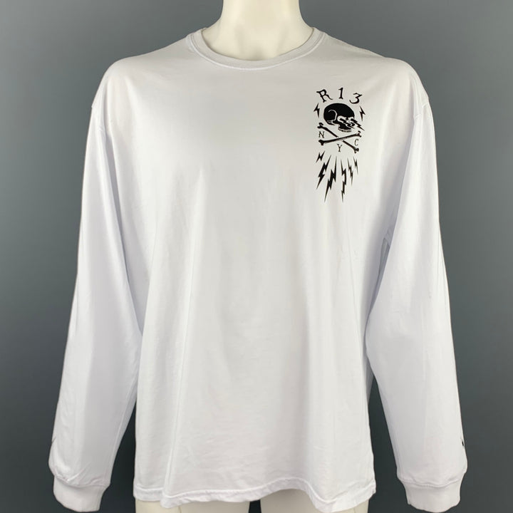 R13 Size L White Graphic Cotton Crew-Neck Long sleeve t-shirt