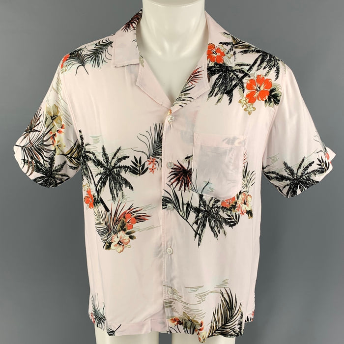RHUDE SS 22 Taille S Chemise hawaïenne à manches courtes en coton rose vert