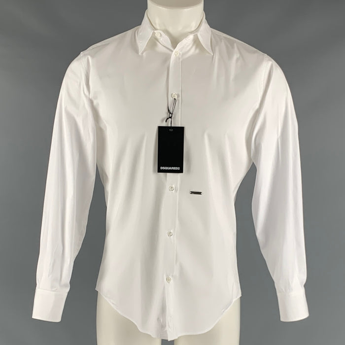 DSQUARED2 Size XXS White Solid Cotton Button Up Long Sleeve Shirt