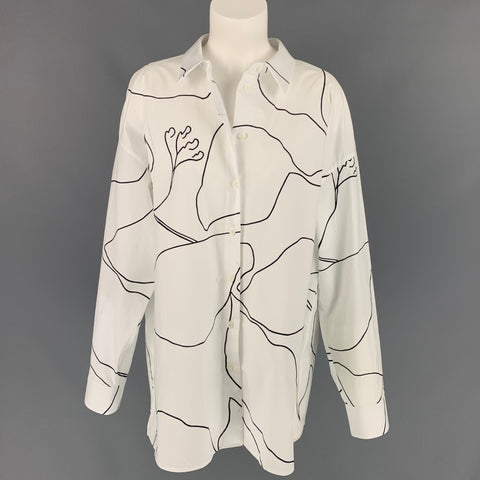 LAFAYETTE 148 Size XL White & Black Cotton Print Shirt