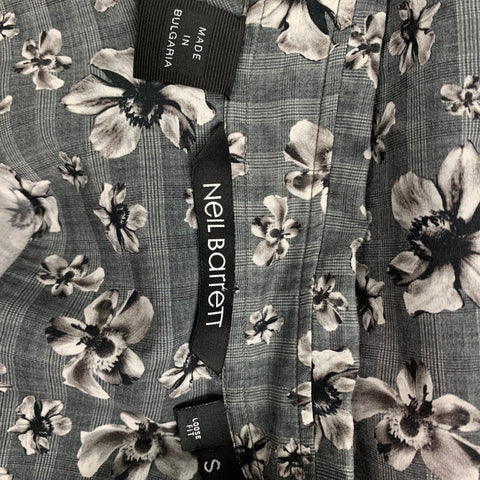 NEIL BARRETT Size S Grey Floral Oversized Short Sleeve Shirt