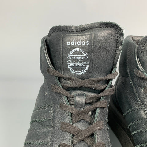 ADIDAS X RICK OWENS AW 2016 Size 10 Black Leather High Top Mastodon Sneakers