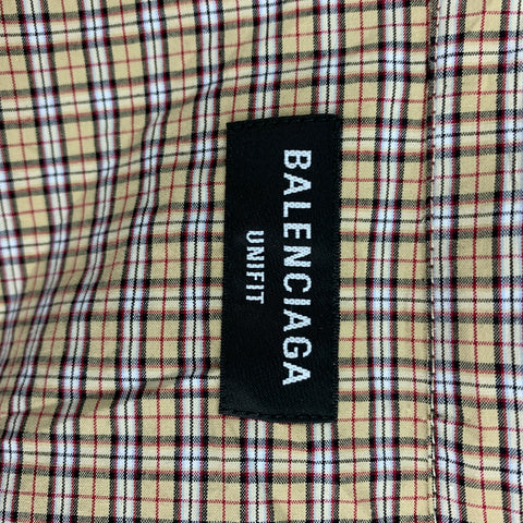 BALENCIAGA Size L Beige & Navy Checkered Cotton Oversized Long Sleeve Shirt