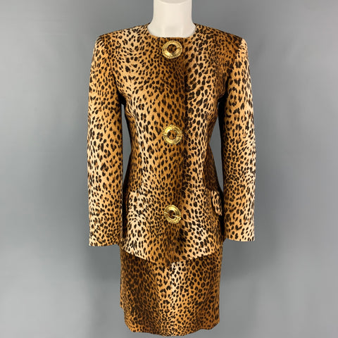 Vintage VALENTINO Size 8 Beige Brown Wool Animal Print Pencil Below Knee Skirt Set