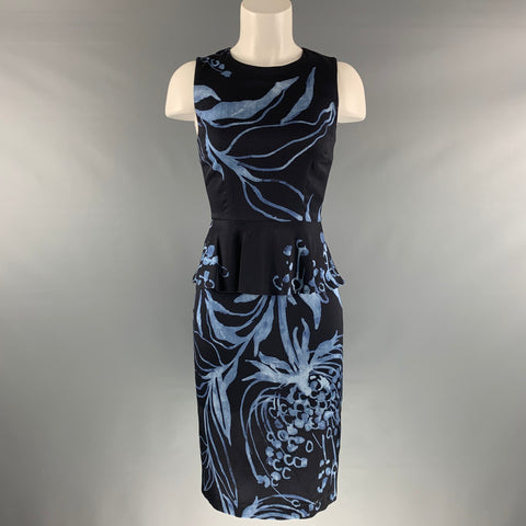 SUNO Size 2 Black Blue Silk Elastane Abstract floral Sleeveless Dress