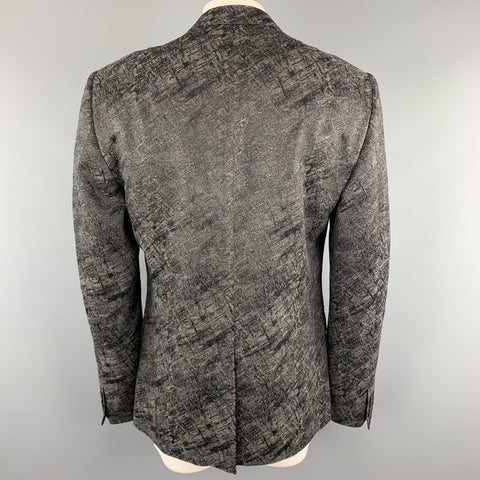 VERSACE COLLECTION Size 50 Charcoal & Black Metallic Print Sport Coat