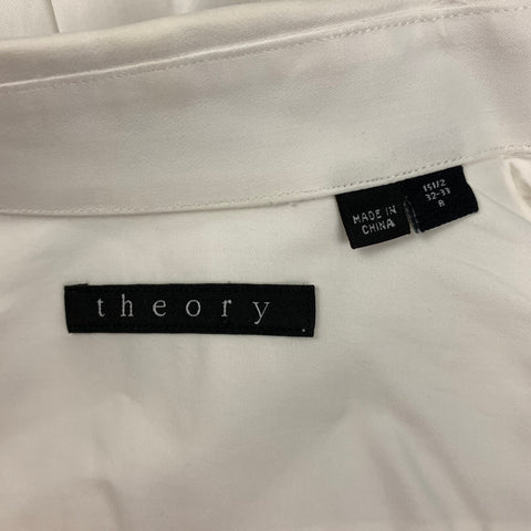 THEORY Size M White Solid Cotton Hidden Buttons Long Sleeve Shirt