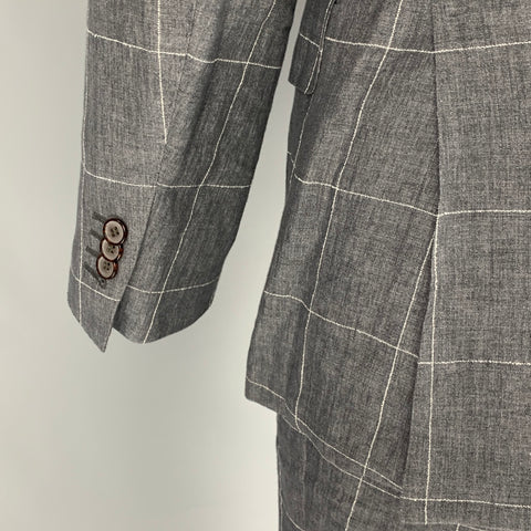 SUIT SUPPLY Size 38 Charcoal White Window Pane Linen Notch Lapel Suit