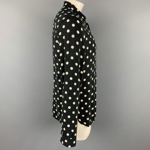 ALLSAINTS Size XL Black & White Polka Dot Viscose Button Up Long Sleeve Shirt