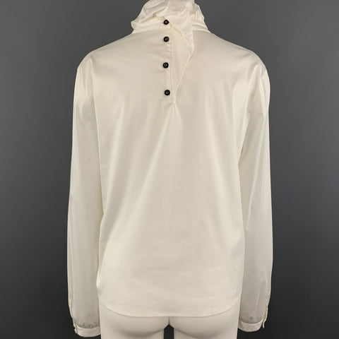 PIAZZA SEMPIONE Taille S Blouse à col froncé en mélange de coton blanc