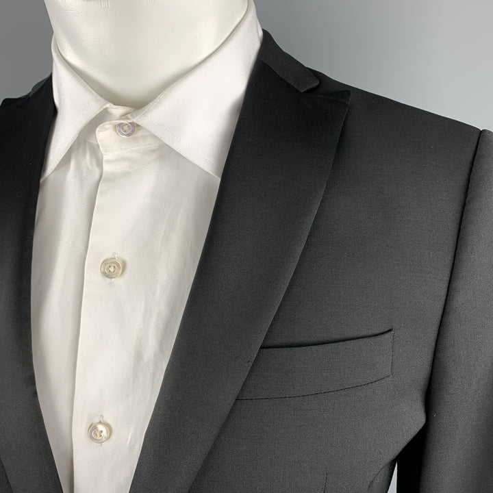 J. LINDEBERG Size 36 Black Wool Satin Peak Lapel Tuxedo Suit
