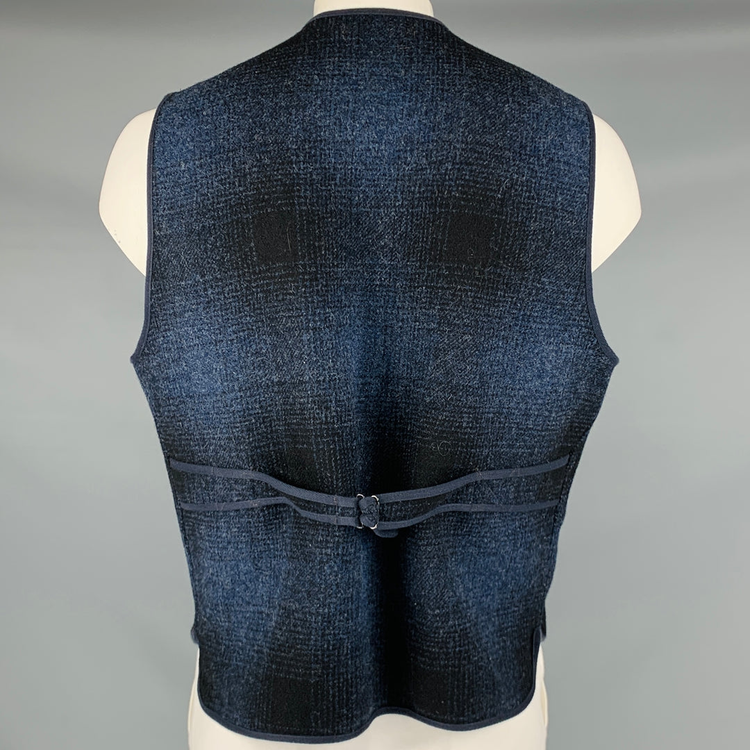 RRL by RALPH LAUREN Size XL Navy Blue Plaid Wool Vest