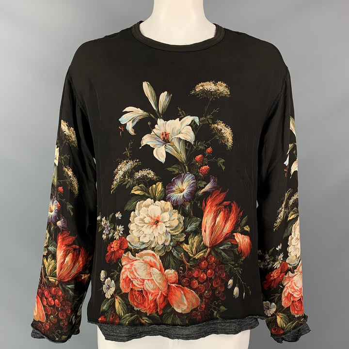 DOLCE & GABBANA Size L Multi-Color Floral Silk Lined Pullover