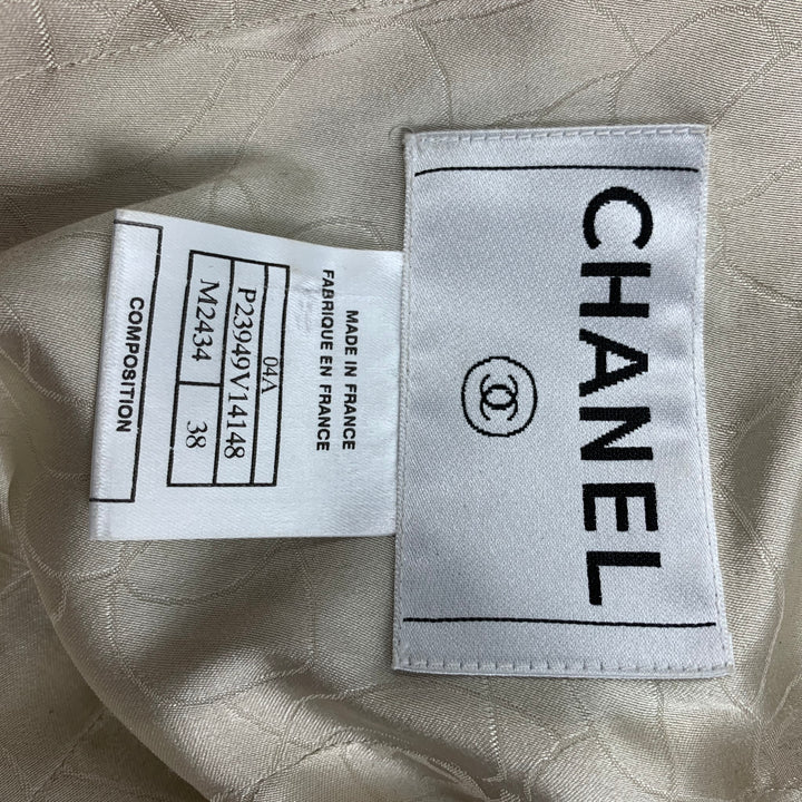 CHANEL Size 6 Cream & Black Boucle Cotton Blend Jacket
