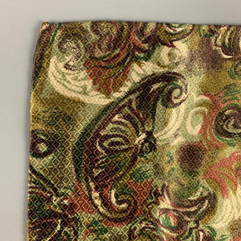 ERMENEGILDO ZEGNA Green Burgundy Abstract Silk Pocket Square