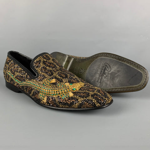 DONALD J PLINER SIGNATURE Size 9.5 Black Gold Green Beaded Leather Slip On Loafers