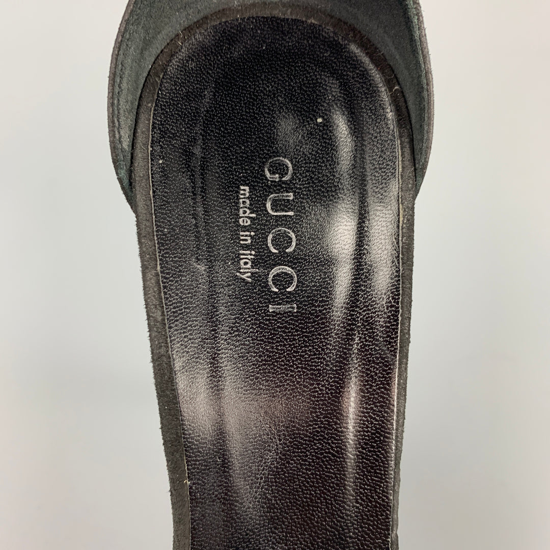 GUCCI Talla 5.5 Sandalias con plataforma de cordón de seda de ante negro y dorado