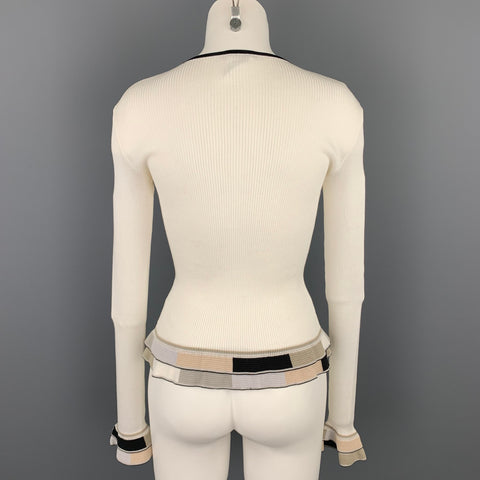 CHANEL Talla 6 Jersey peplum de algodón acanalado blanco y negro