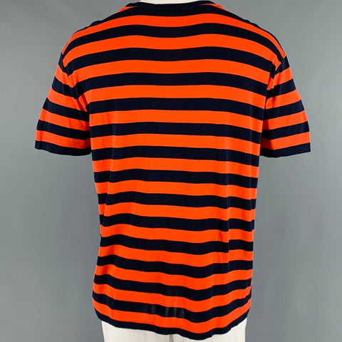 RALPH LAUREN Size XXL Orange Navy Stripe Cotton Crew-Neck T-shirt