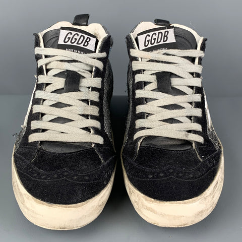 GOLDEN GOOSE Size 7 Silver & Black Suede Mid Star Sneakers