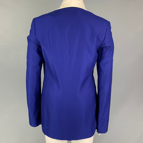 HAIDER ACKERMANN Size L Blue Black White Silk Jacket Blazer