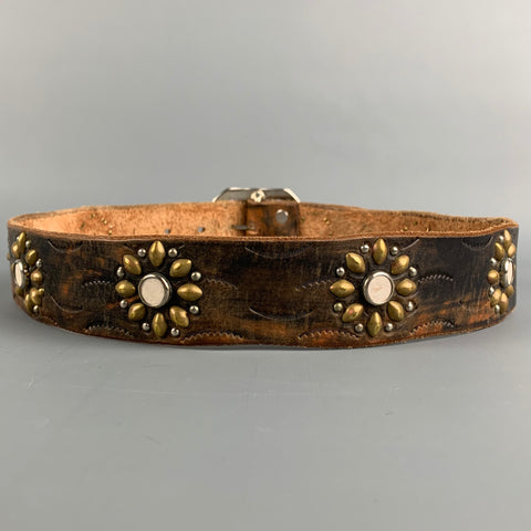 JEFF GALLEA Waist Size 30 Tan Floral Leather Studded Belt