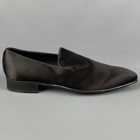 BARNEY'S NEW YORK Size 12 Black Solid Satin Slip On Loafers