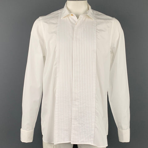 PAUL SMITH Size XL White Cotton Tuxedo Long Sleeve Shirt